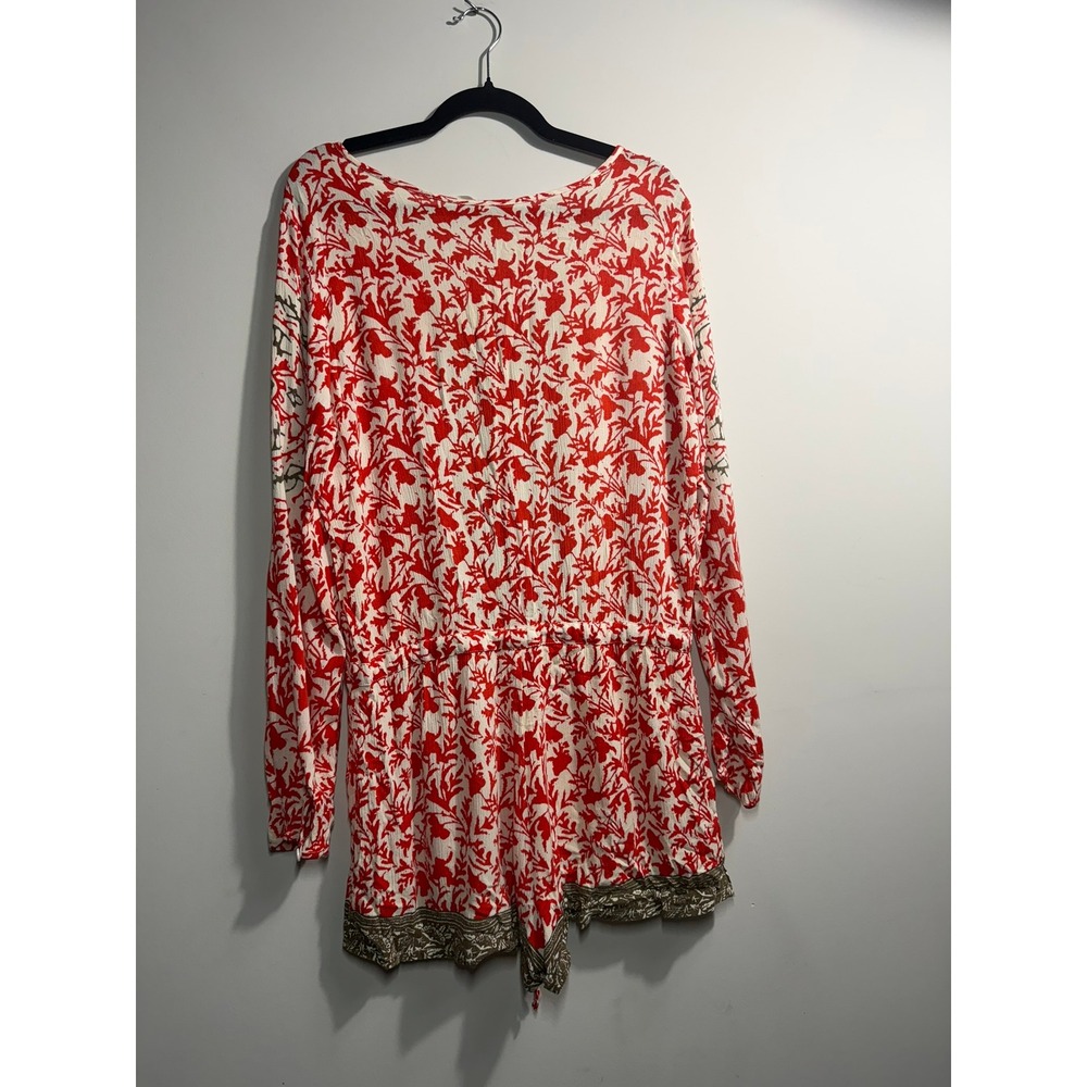 Free People Red Floral Long Sleeve Button Front Romper S OB390904LA - Picture 2 of 8